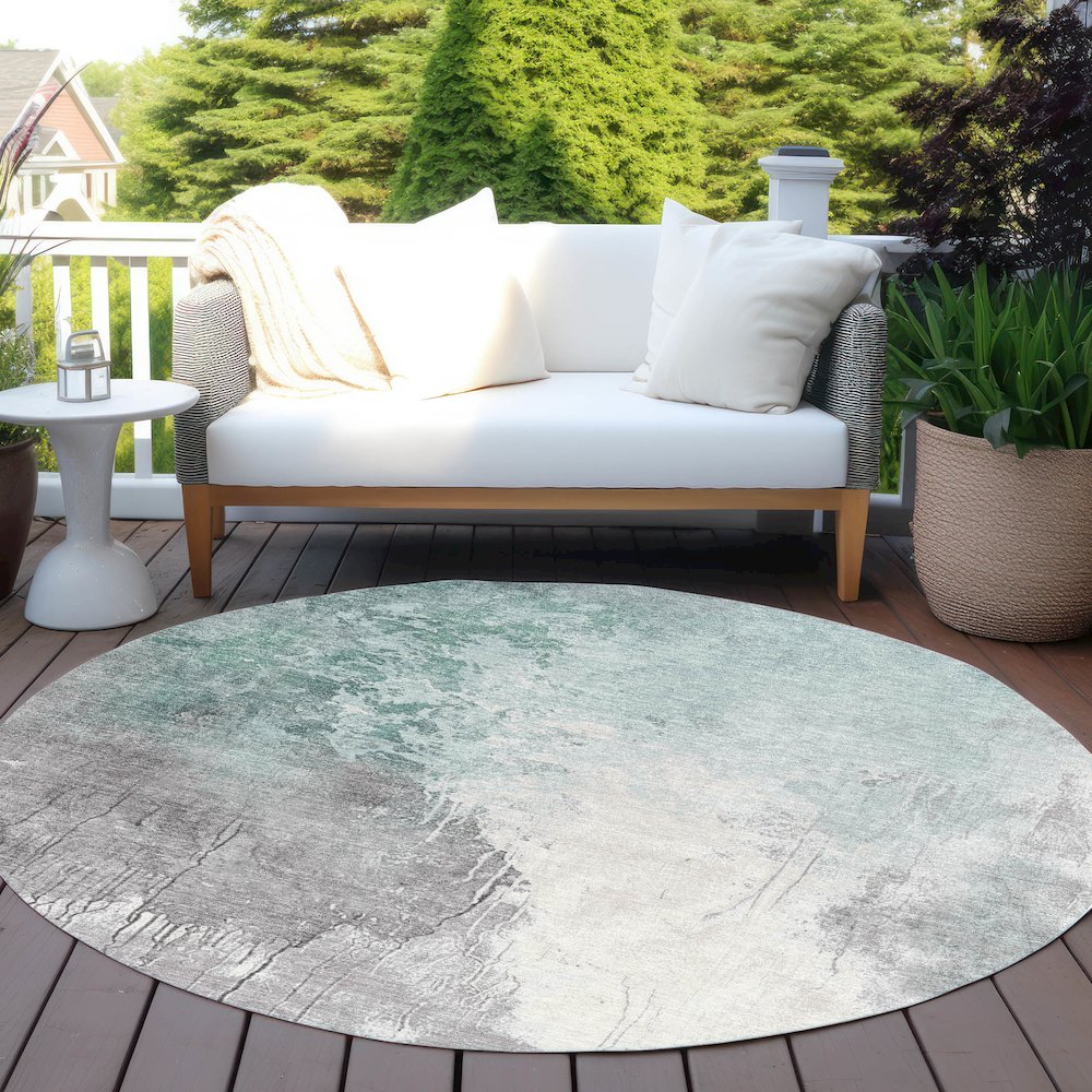 Machine Washable Indoor/Outdoor Chantille Seafoam 8' x 8' Round Rug. Picture 6