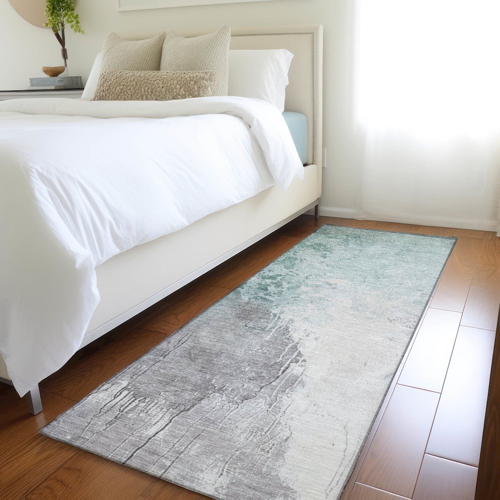 Machine Washable Indoor/Outdoor Chantille Seafoam 2'3" x 7'6" Runner Rug. Picture 5
