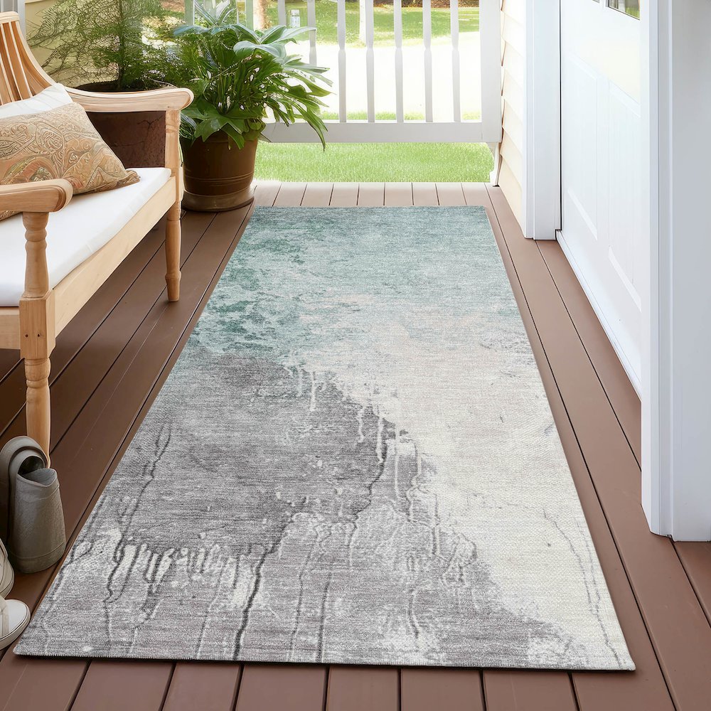 Machine Washable Indoor/Outdoor Chantille Seafoam 2'3" x 7'6" Runner Rug. Picture 6