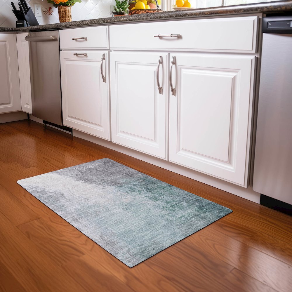 Machine Washable Indoor/Outdoor Chantille Seafoam 1'8" x 2'6" Rug. Picture 5