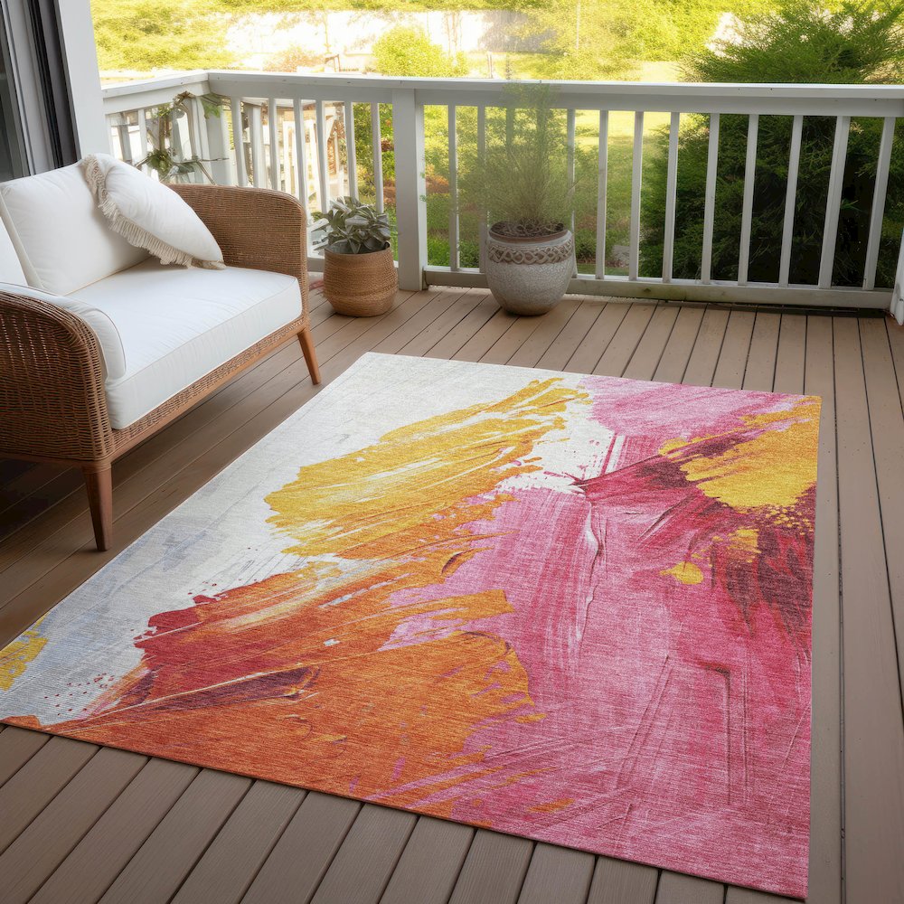 Machine Washable Indoor/Outdoor Chantille Blush 2'6" x 3'10" Rug. Picture 7