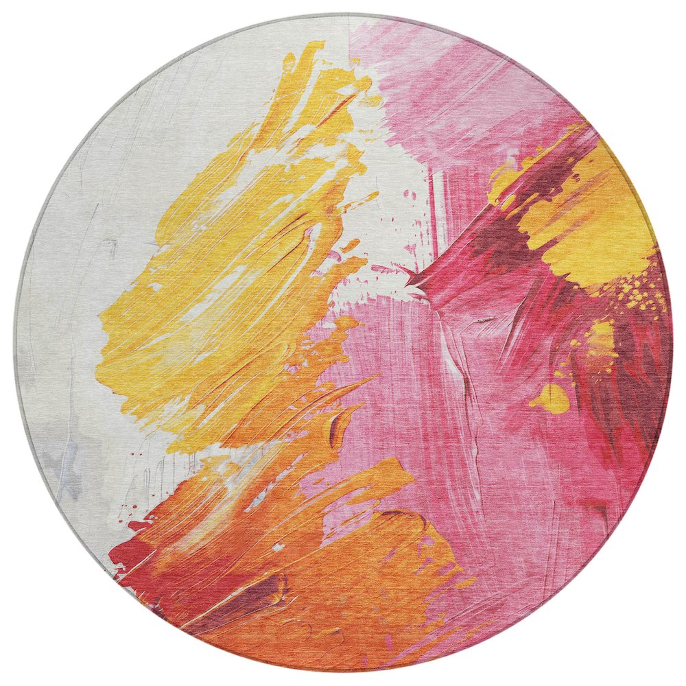 Machine Washable Indoor/Outdoor Chantille Blush 8' x 8' Round Rug. Picture 1