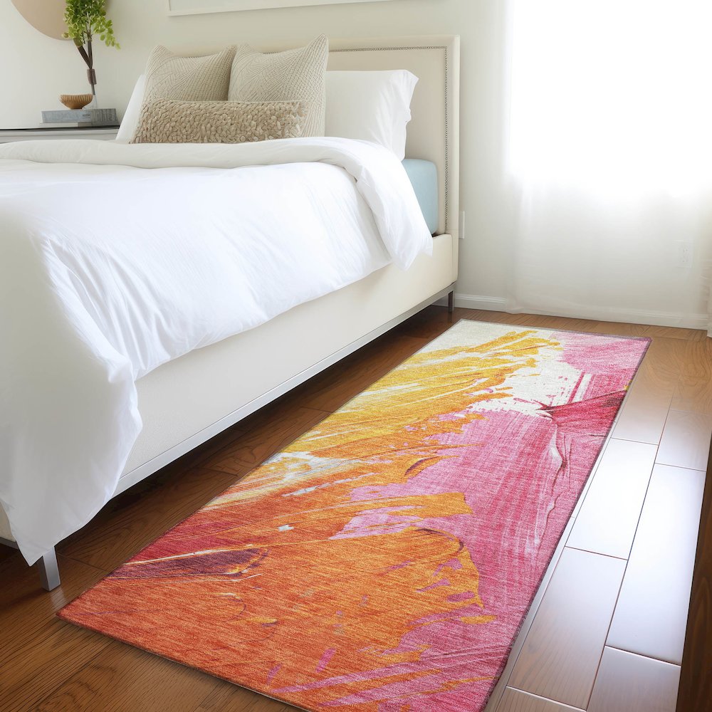Machine Washable Indoor/Outdoor Chantille Blush 2'3" x 7'6" Runner Rug. Picture 5