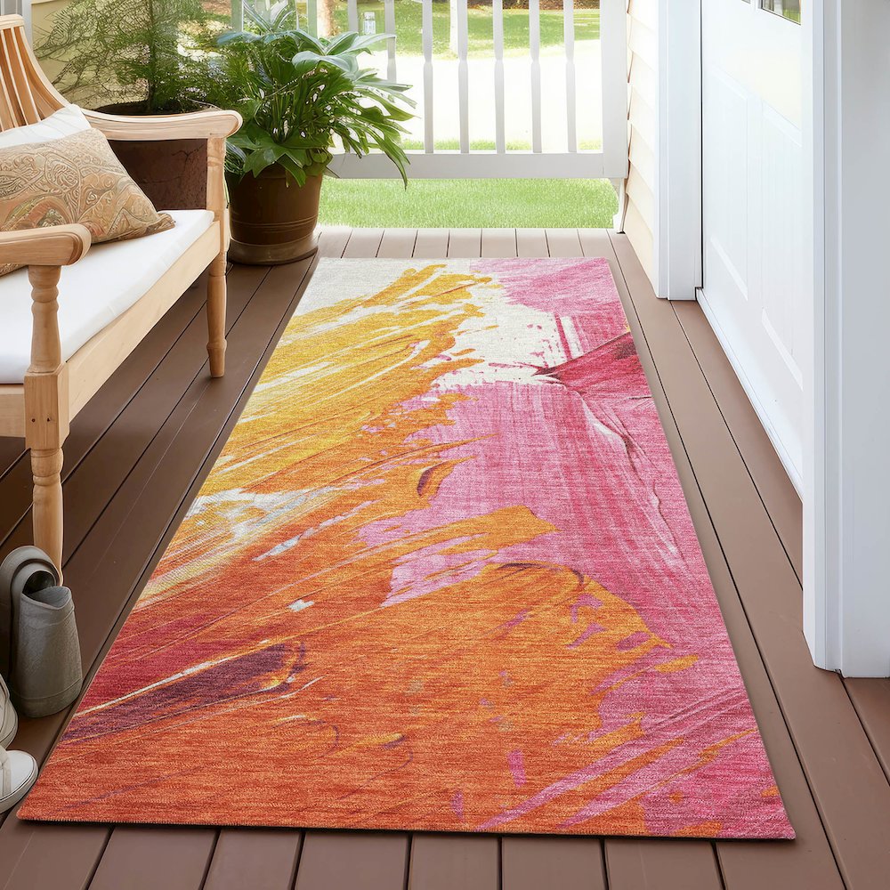Machine Washable Indoor/Outdoor Chantille Blush 2'3" x 7'6" Runner Rug. Picture 6