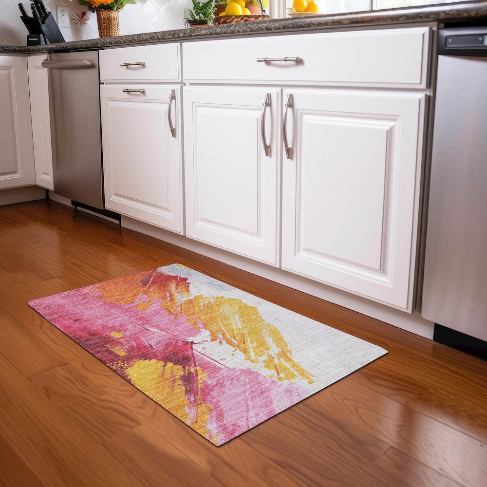 Machine Washable Indoor/Outdoor Chantille Blush 1'8" x 2'6" Rug. Picture 5