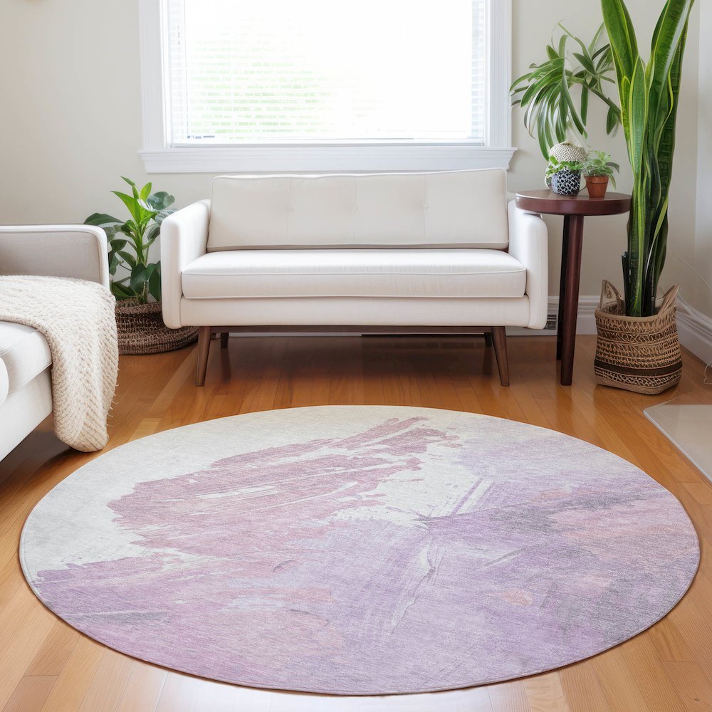 Machine Washable Indoor/Outdoor Chantille Lavender 8' x 8' Round Rug. Picture 5