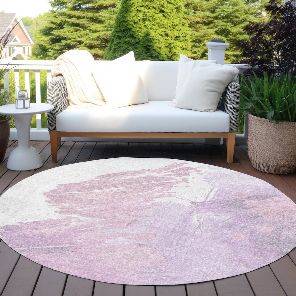 Machine Washable Indoor/Outdoor Chantille Lavender 8' x 8' Round Rug. Picture 6