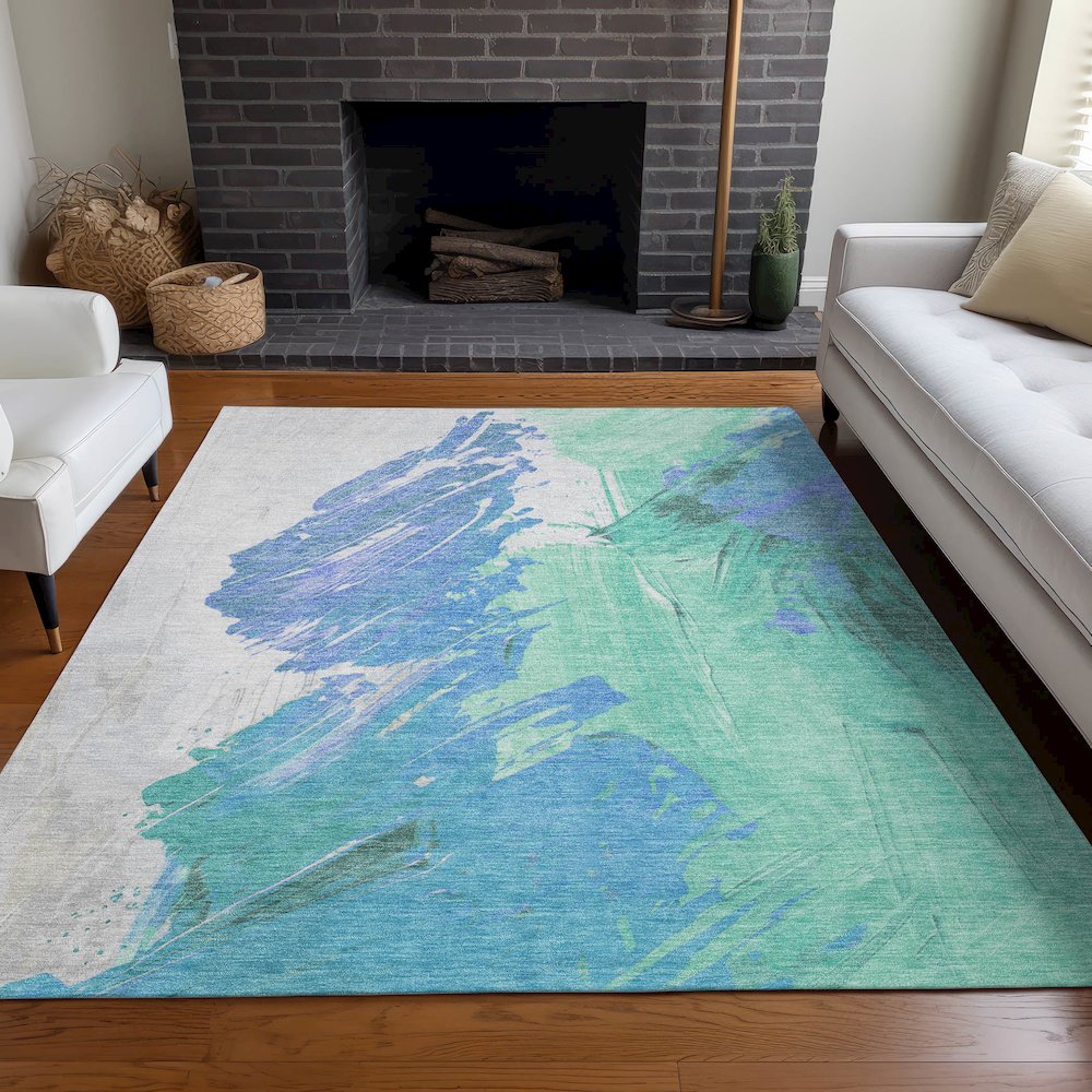 Machine Washable Indoor/Outdoor Chantille Seafoam 2'6" x 3'10" Rug. Picture 6