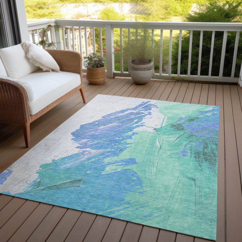Machine Washable Indoor/Outdoor Chantille Seafoam 2'6" x 3'10" Rug. Picture 7