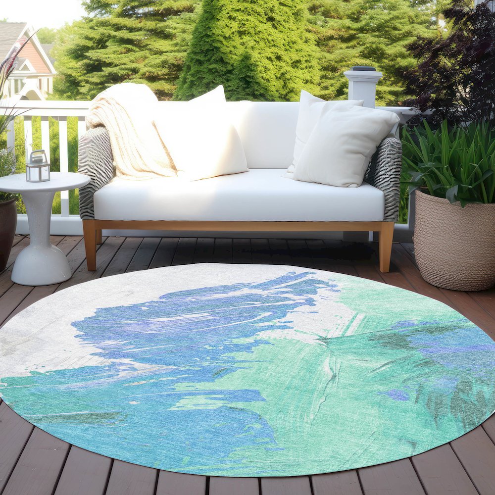 Machine Washable Indoor/Outdoor Chantille Seafoam 8' x 8' Round Rug. Picture 6