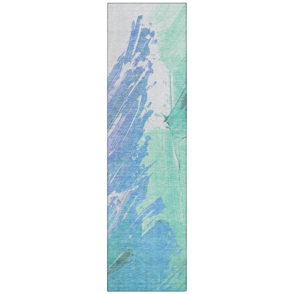 Machine Washable Indoor/Outdoor Chantille Seafoam 2'3" x 7'6" Runner Rug. Picture 1
