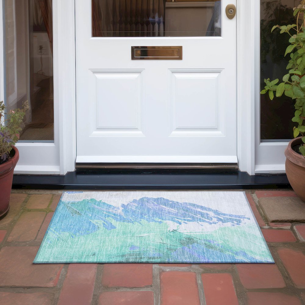 Machine Washable Indoor/Outdoor Chantille Seafoam 1'8" x 2'6" Rug. Picture 6