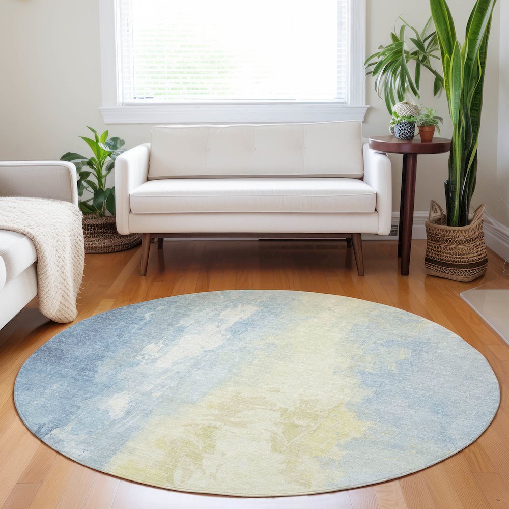 Machine Washable Indoor/Outdoor Chantille Denim 8' x 8' Round Rug. Picture 5