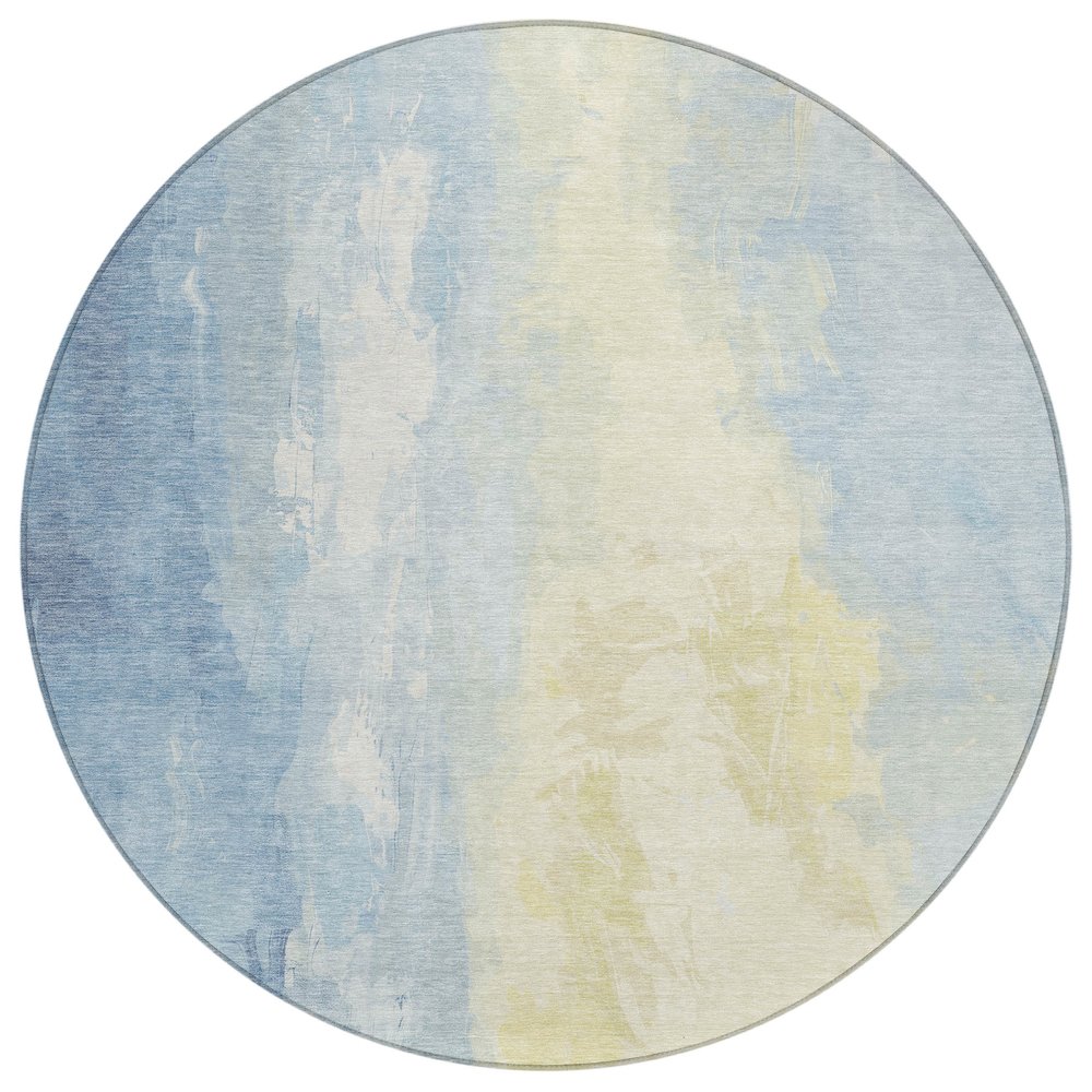 Machine Washable Indoor/Outdoor Chantille Denim 8' x 8' Round Rug. Picture 1