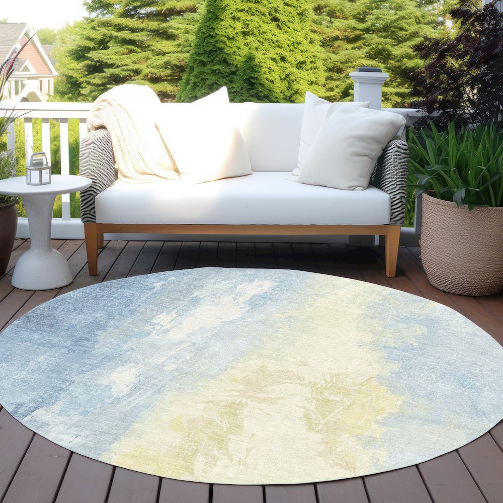 Machine Washable Indoor/Outdoor Chantille Denim 8' x 8' Round Rug. Picture 6