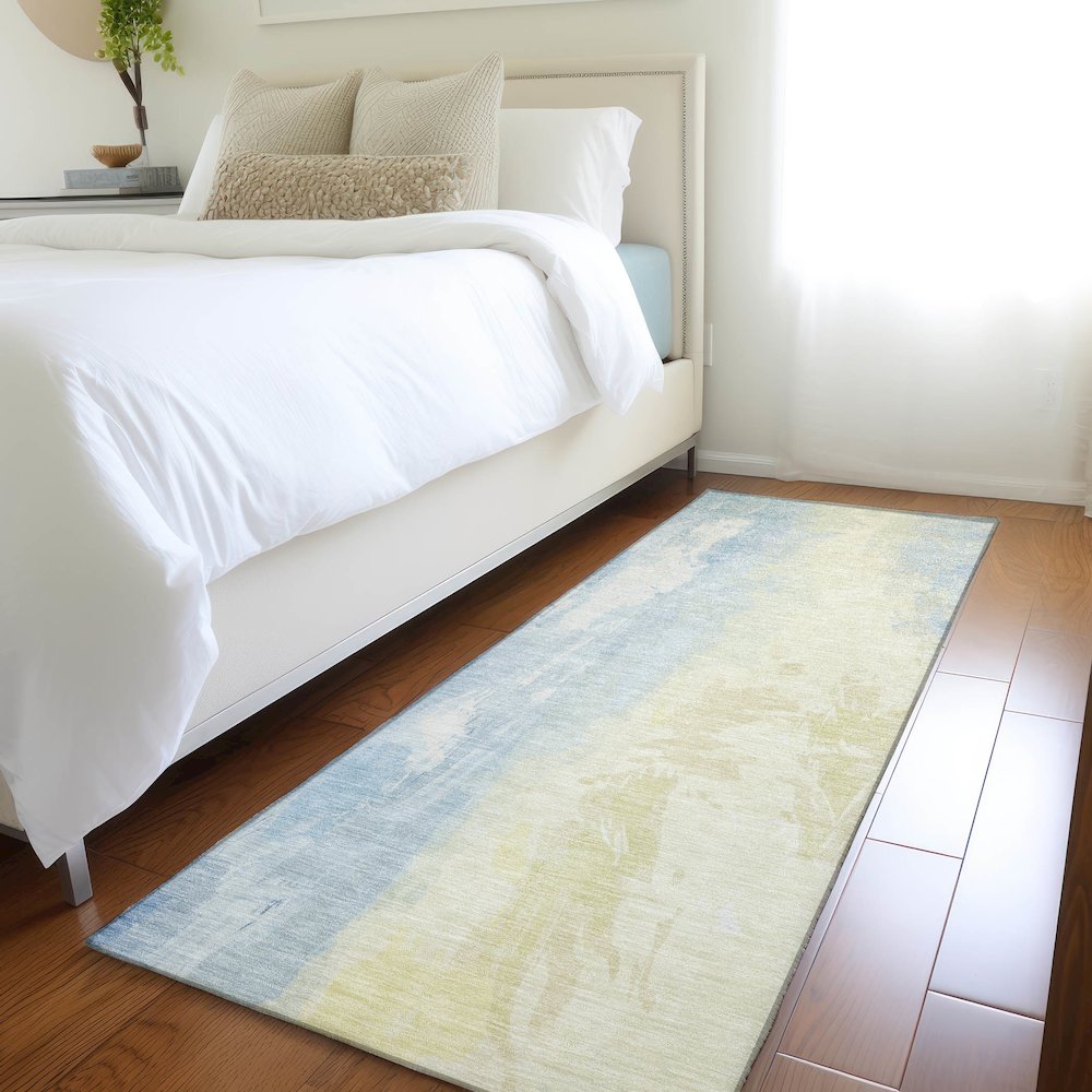 Machine Washable Indoor/Outdoor Chantille Denim 2'3" x 7'6" Runner Rug. Picture 5