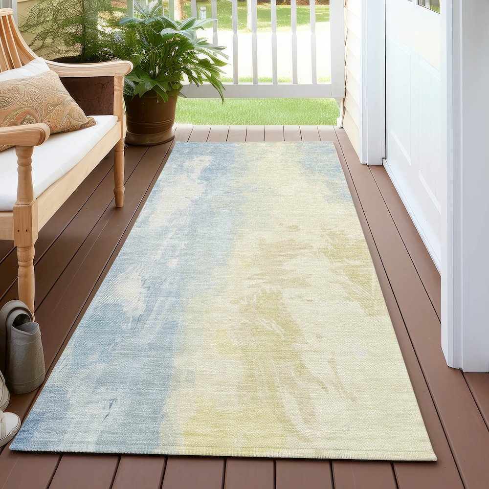 Machine Washable Indoor/Outdoor Chantille Denim 2'3" x 7'6" Runner Rug. Picture 6