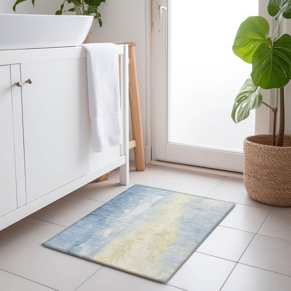Machine Washable Indoor/Outdoor Chantille Denim 1'8" x 2'6" Rug. Picture 5