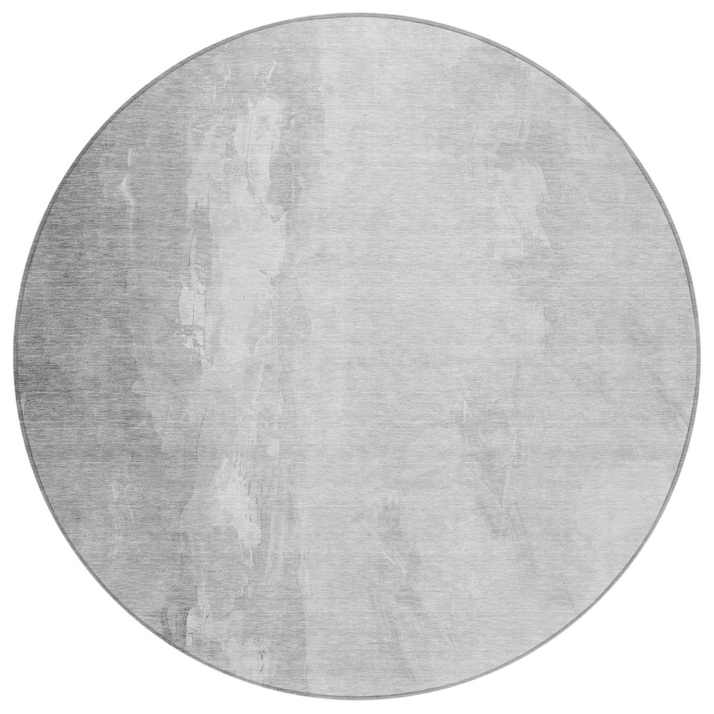Machine Washable Indoor/Outdoor Chantille Gray 8' x 8' Round Rug. Picture 1