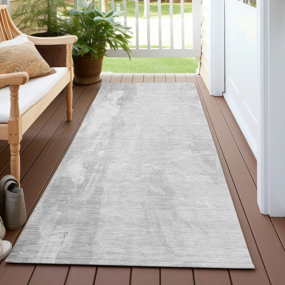 Machine Washable Indoor/Outdoor Chantille Gray 2'3" x 7'6" Runner Rug. Picture 6