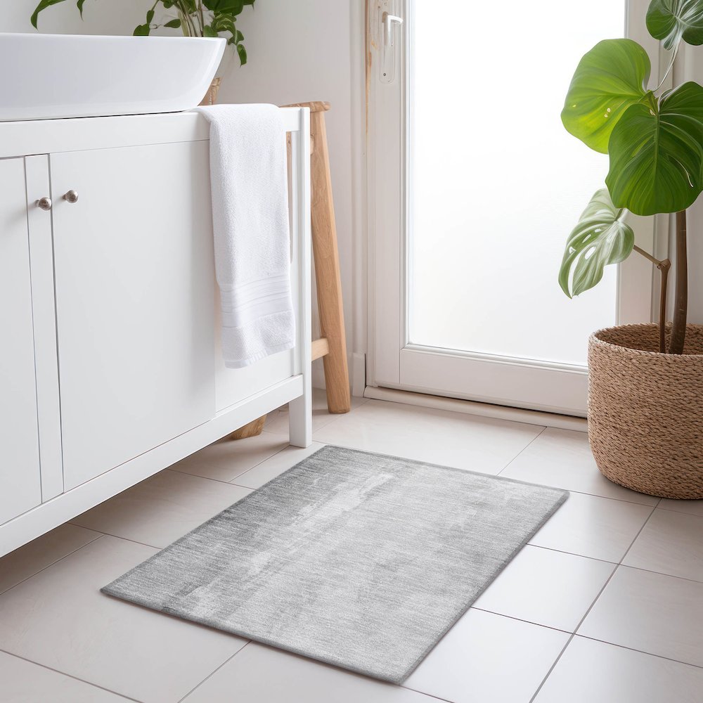 Machine Washable Indoor/Outdoor Chantille Gray 1'8" x 2'6" Rug. Picture 5