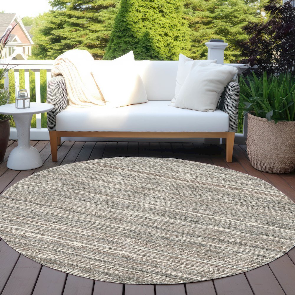 Machine Washable Indoor/Outdoor Chantille Beige 8' x 8' Round Rug. Picture 6