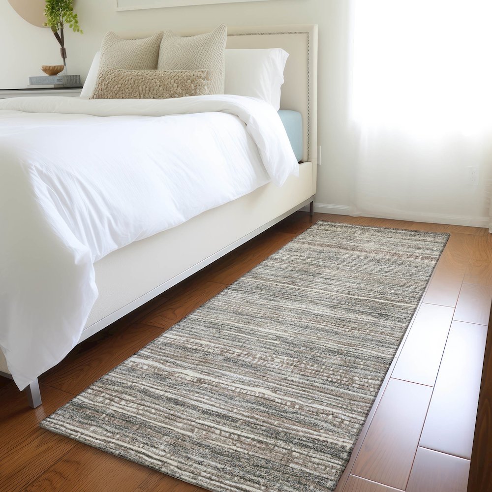 Machine Washable Indoor/Outdoor Chantille Beige 2'3" x 7'6" Runner Rug. Picture 5