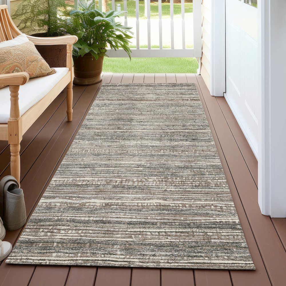 Machine Washable Indoor/Outdoor Chantille Beige 2'3" x 7'6" Runner Rug. Picture 6