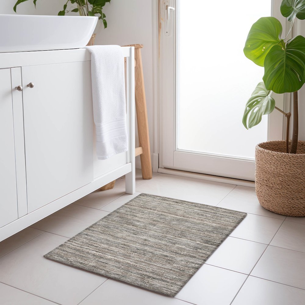 Machine Washable Indoor/Outdoor Chantille Beige 1'8" x 2'6" Rug. Picture 5