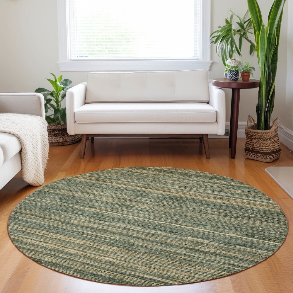 Machine Washable Indoor/Outdoor Chantille Fern 8' x 8' Round Rug. Picture 5