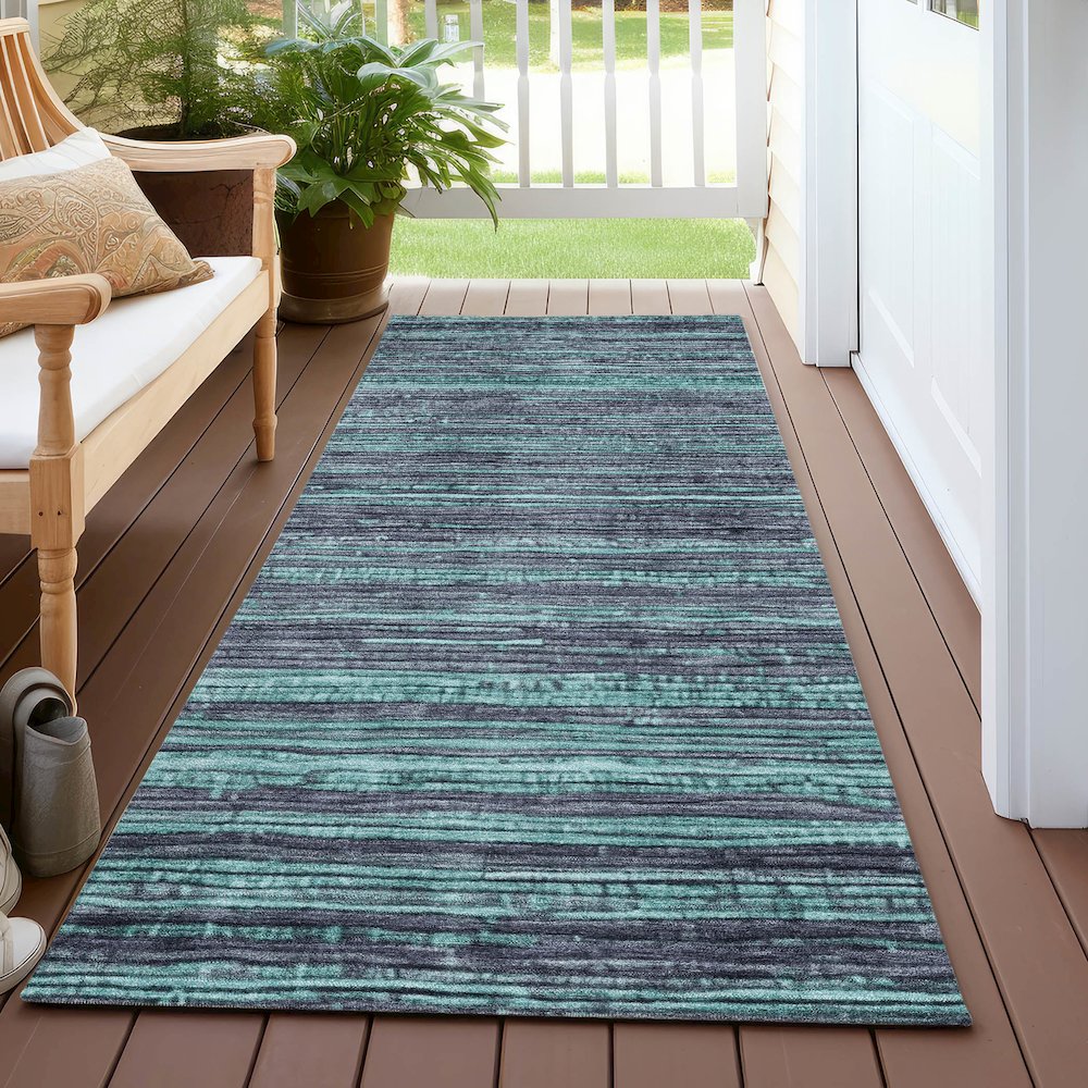 Machine Washable Indoor/Outdoor Chantille Teal 2'3" x 7'6" Runner Rug. Picture 6