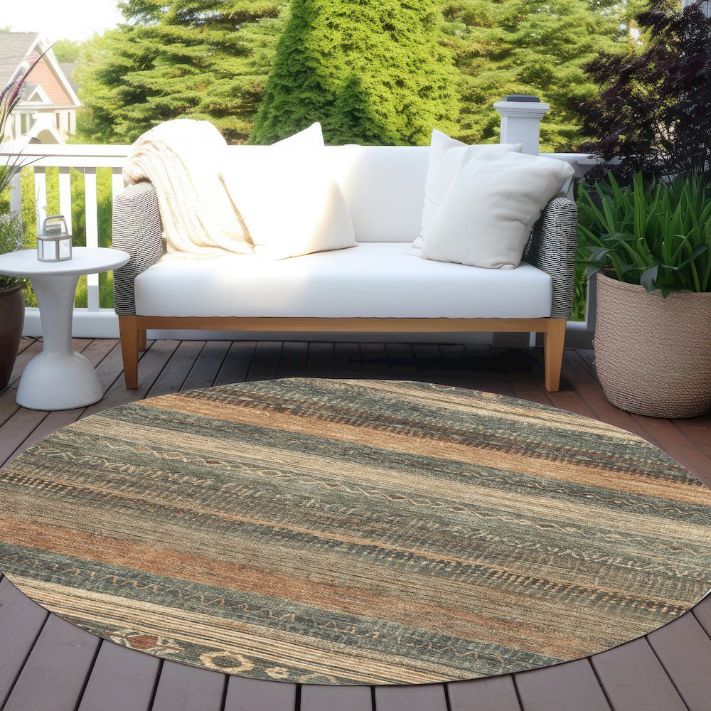 Machine Washable Indoor/Outdoor Chantille Fern 8' x 8' Round Rug. Picture 6