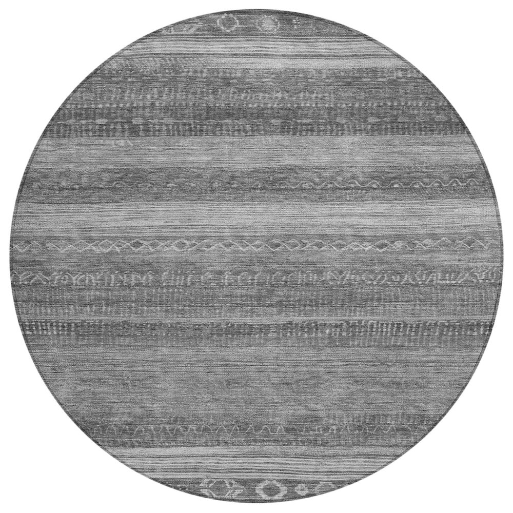 Machine Washable Indoor/Outdoor Chantille Gray 8' x 8' Round Rug. Picture 1