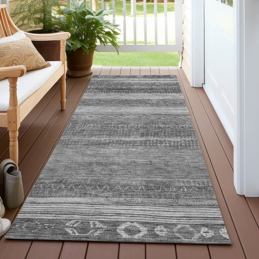 Machine Washable Indoor/Outdoor Chantille Gray 2'3" x 7'6" Runner Rug. Picture 6