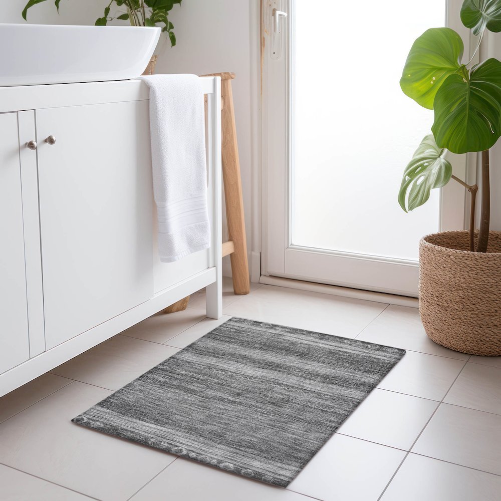 Machine Washable Indoor/Outdoor Chantille Gray 1'8" x 2'6" Rug. Picture 5