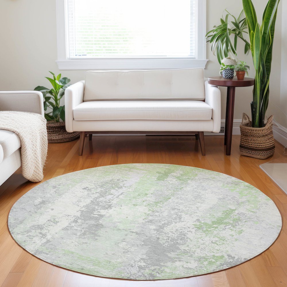 Machine Washable Indoor/Outdoor Chantille Aloe 8' x 8' Round Rug. Picture 5