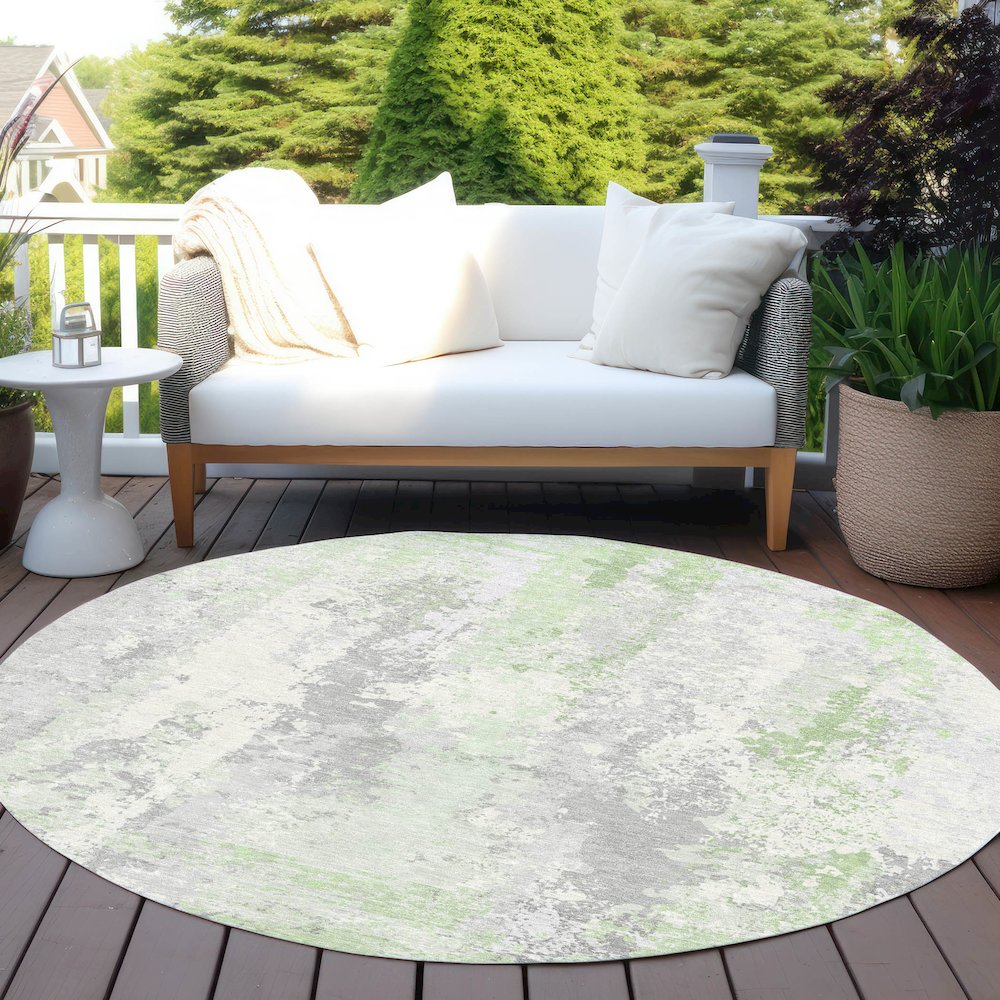 Machine Washable Indoor/Outdoor Chantille Aloe 8' x 8' Round Rug. Picture 6