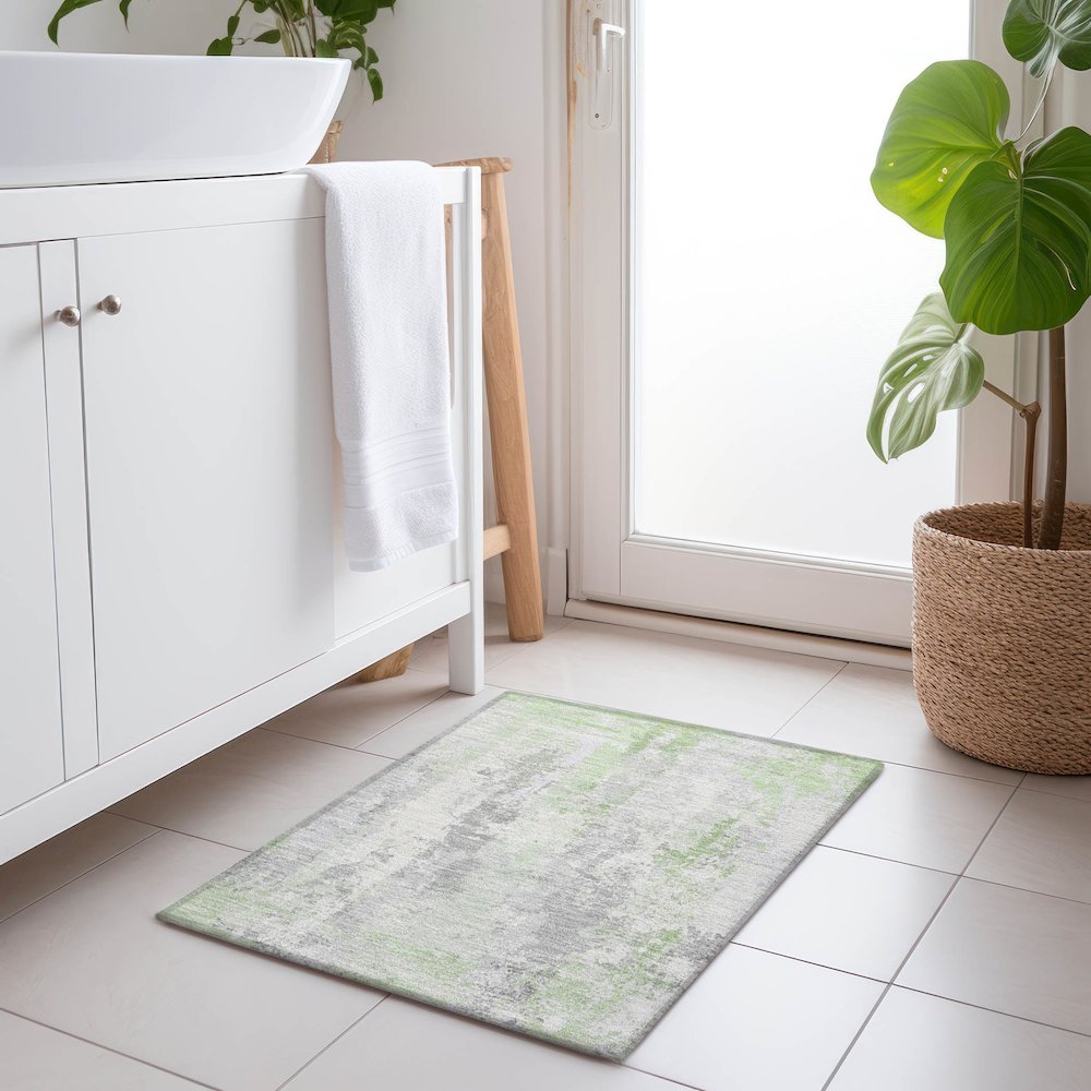 Machine Washable Indoor/Outdoor Chantille Aloe 1'8" x 2'6" Rug. Picture 5