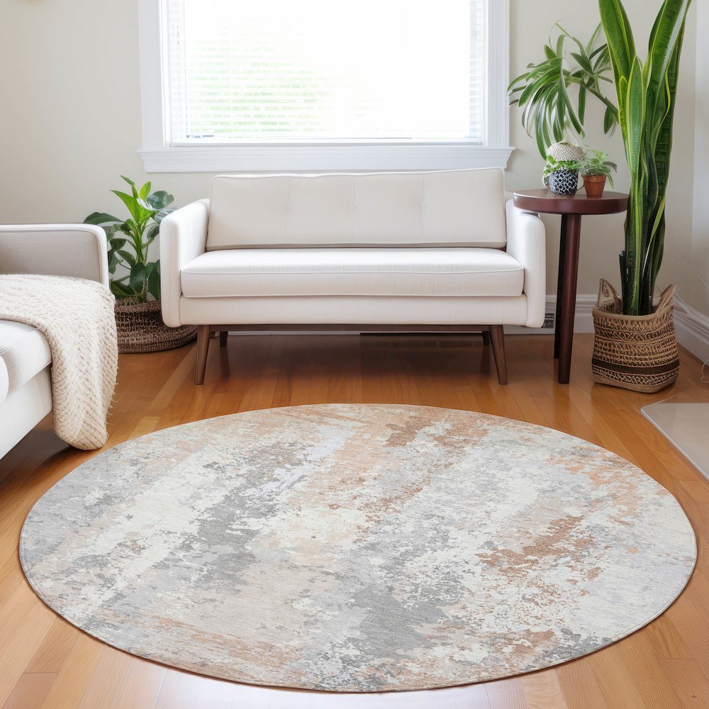 Machine Washable Indoor/Outdoor Chantille Coral 8' x 8' Round Rug. Picture 5