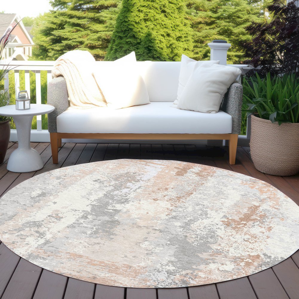 Machine Washable Indoor/Outdoor Chantille Coral 8' x 8' Round Rug. Picture 6