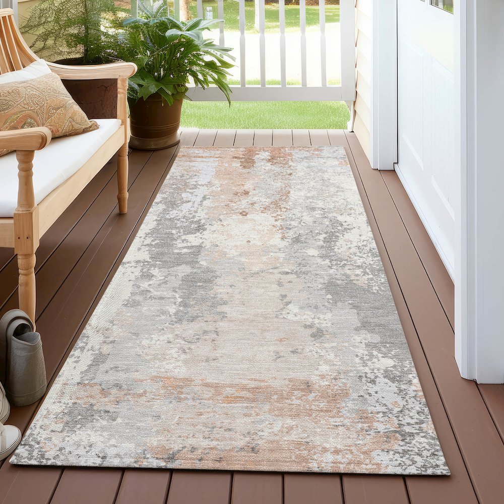 Machine Washable Indoor/Outdoor Chantille Coral 2'3" x 7'6" Runner Rug. Picture 6