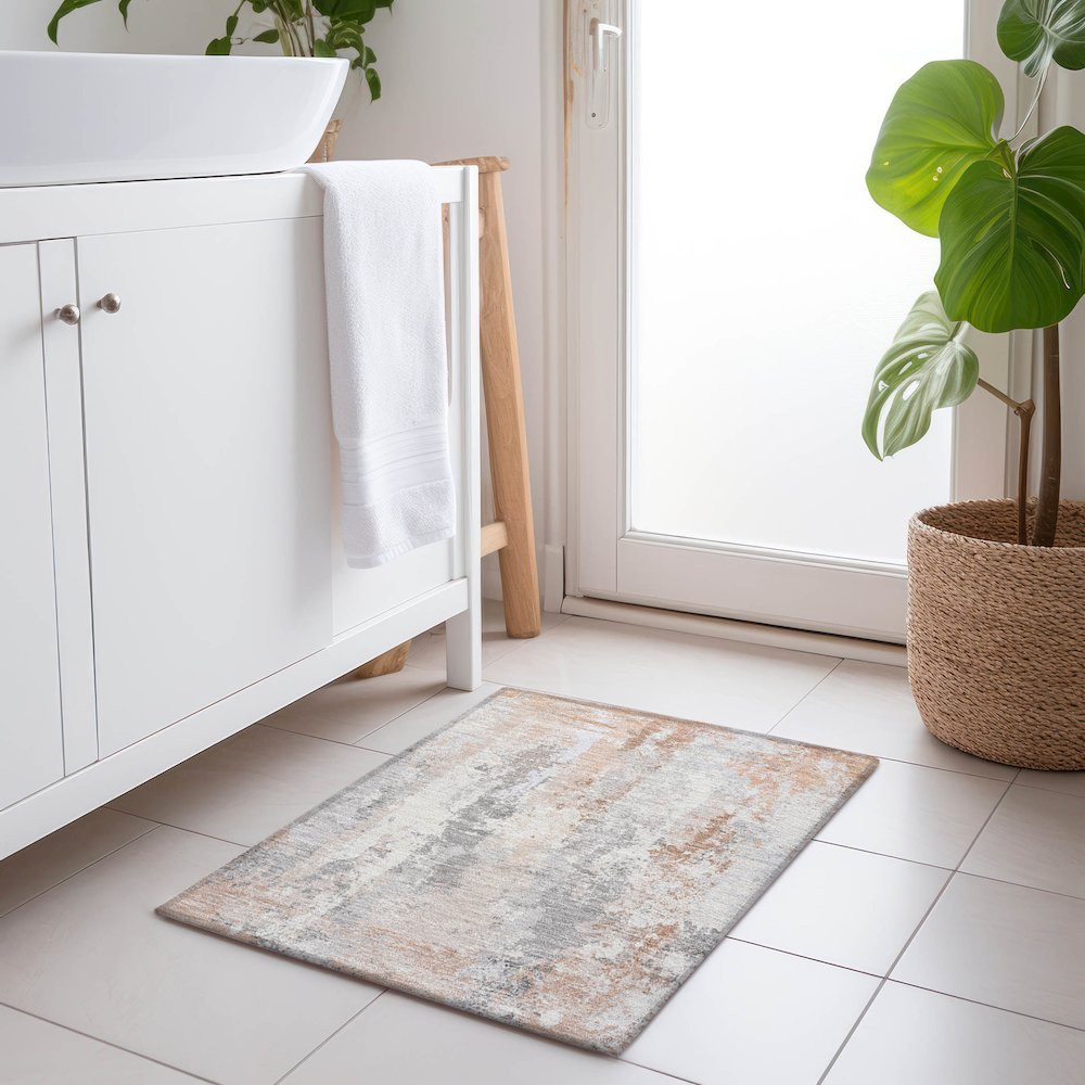 Machine Washable Indoor/Outdoor Chantille Coral 1'8" x 2'6" Rug. Picture 5
