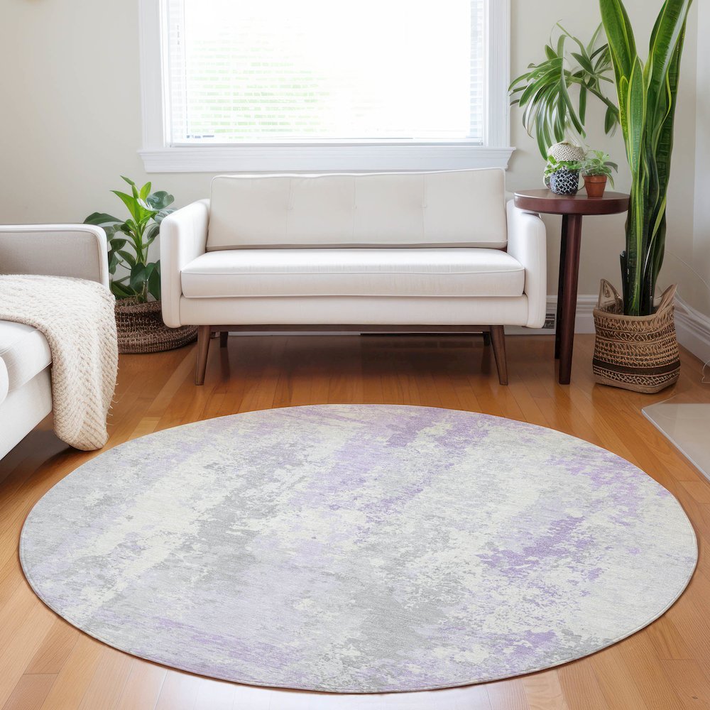 Machine Washable Indoor/Outdoor Chantille Lavender 8' x 8' Round Rug. Picture 5