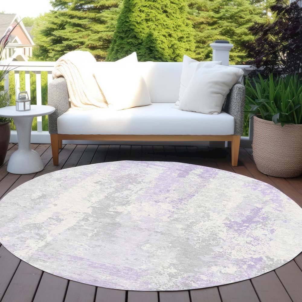 Machine Washable Indoor/Outdoor Chantille Lavender 8' x 8' Round Rug. Picture 6