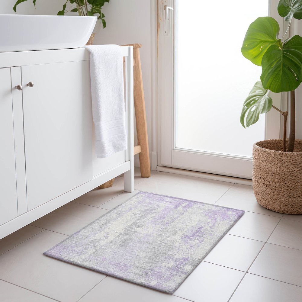 Machine Washable Indoor/Outdoor Chantille Lavender 1'8" x 2'6" Rug. Picture 5