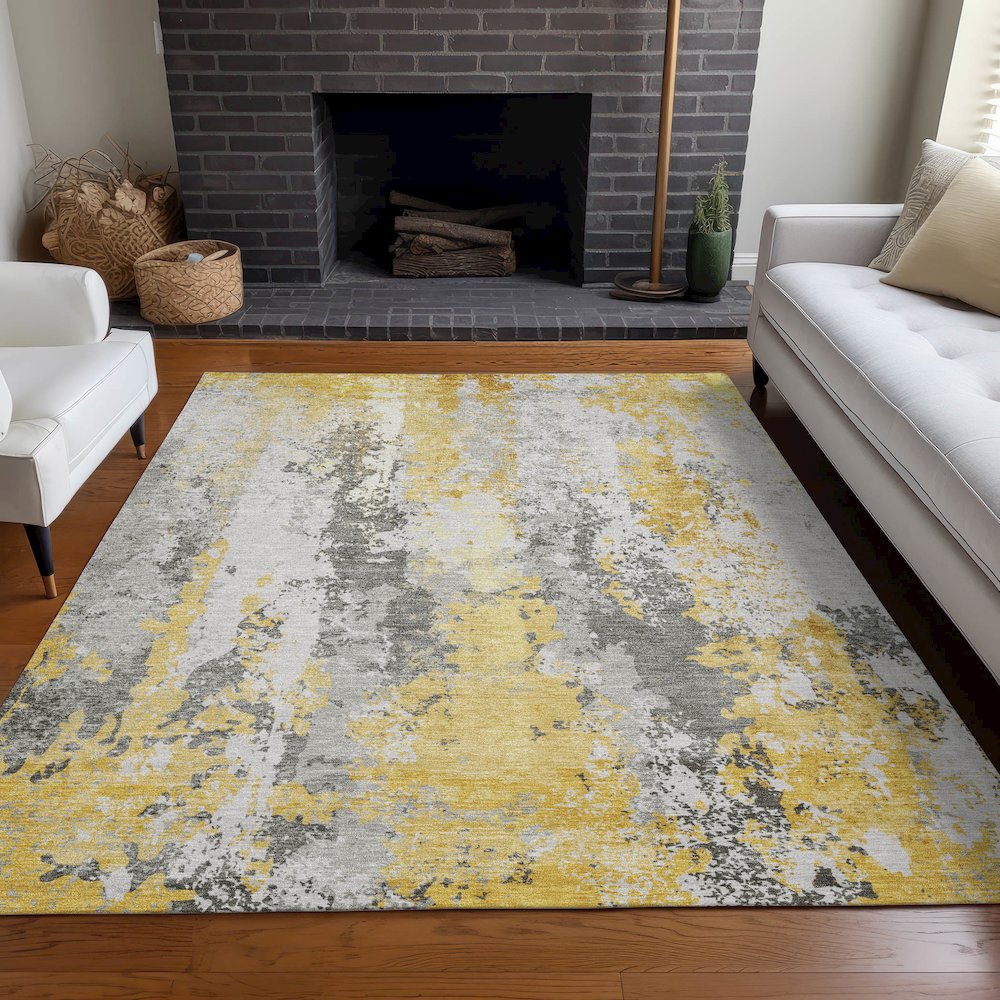 Machine Washable Indoor/Outdoor Chantille Yellow 2'6" x 3'10" Rug. Picture 6