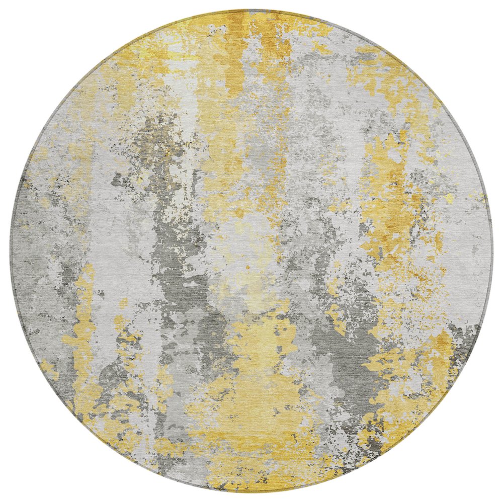 Machine Washable Indoor/Outdoor Chantille Yellow 8' x 8' Round Rug. Picture 1