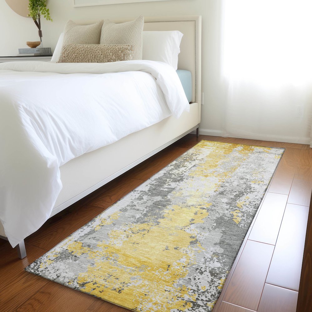 Machine Washable Indoor/Outdoor Chantille Yellow 2'3" x 7'6" Runner Rug. Picture 5