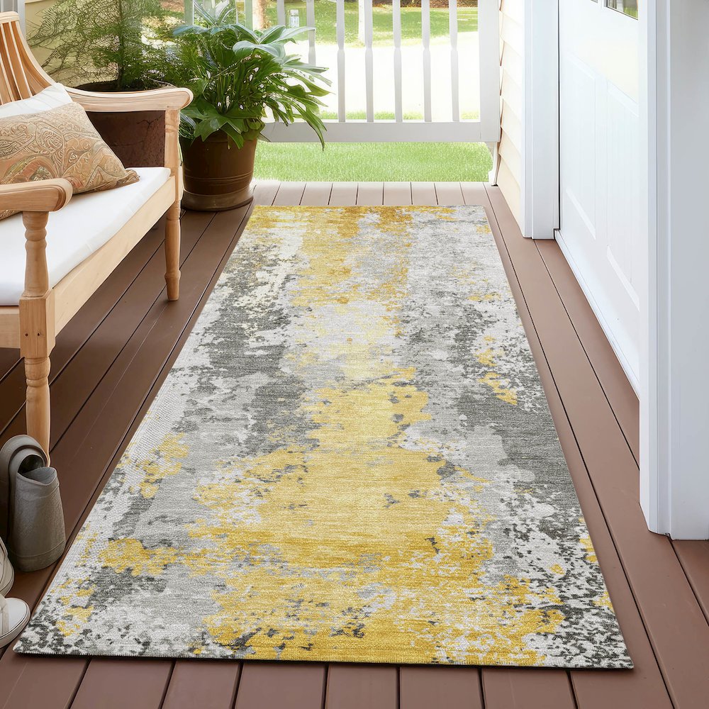 Machine Washable Indoor/Outdoor Chantille Yellow 2'3" x 7'6" Runner Rug. Picture 6