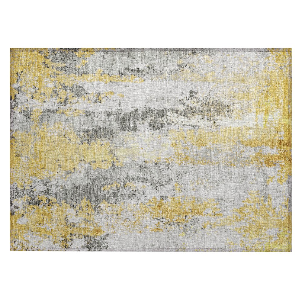 Machine Washable Indoor/Outdoor Chantille Yellow 1'8" x 2'6" Rug. Picture 1
